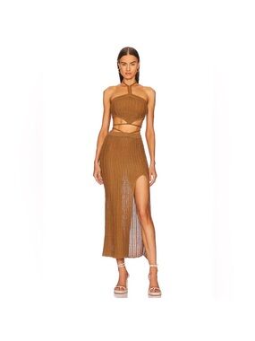 Michael Costello x REVOLVE Dark Sand Sylvan maxi skirt and knit top set size med